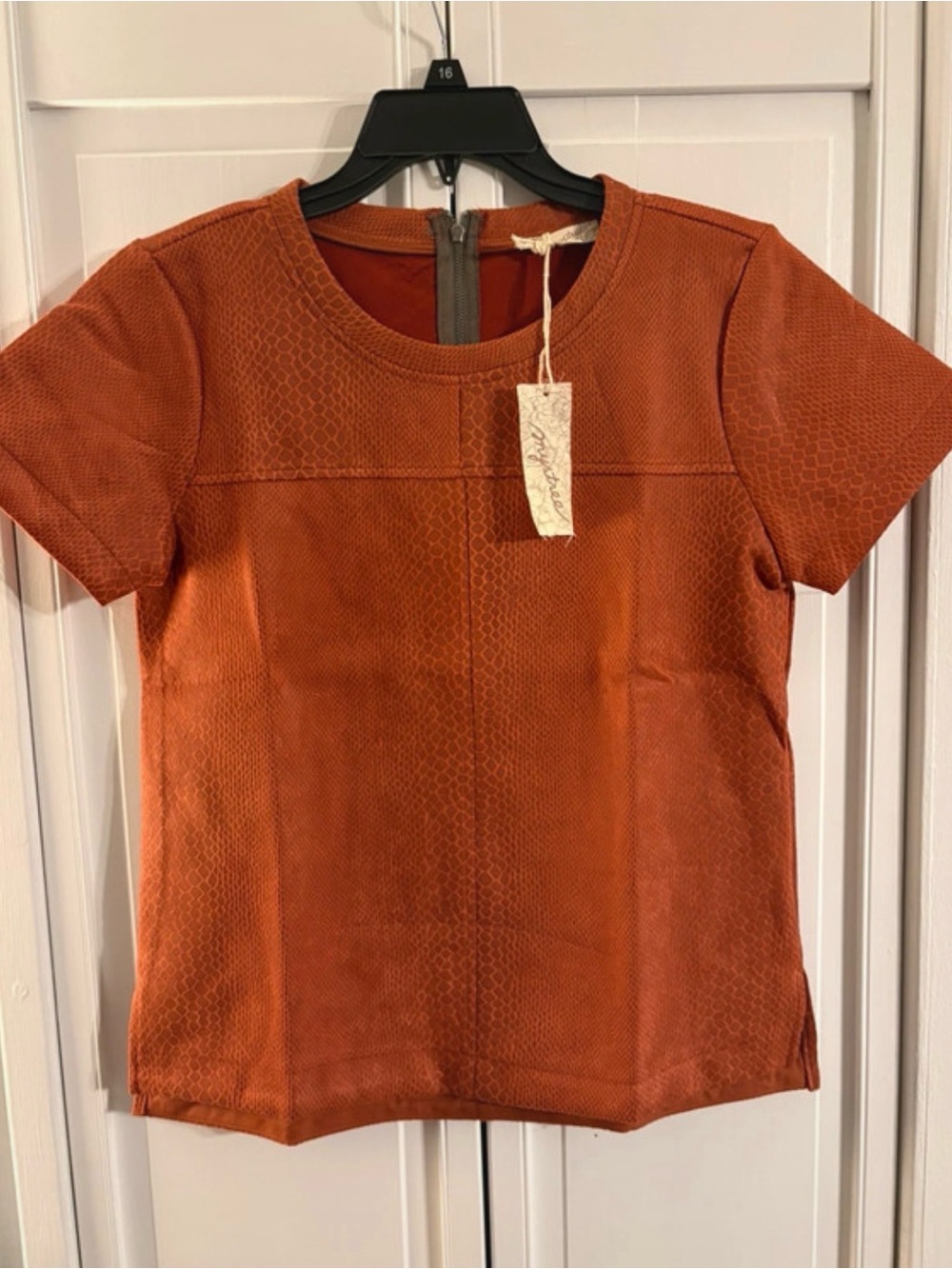 Women’s Short Sleeve Textured Top in Rust